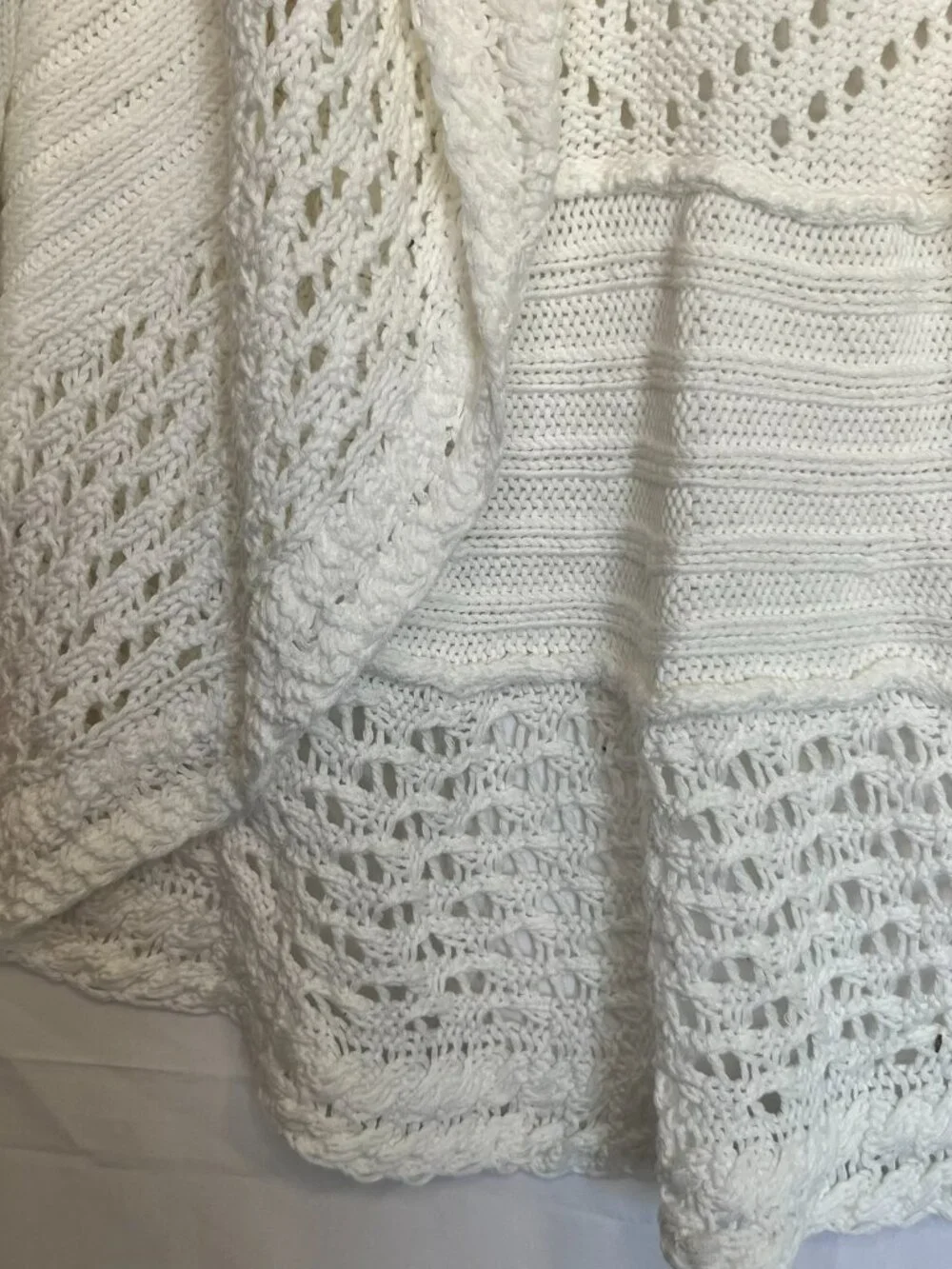 NWT Eddie Bauer Open Front knit White Cardigan Sweater Hi Low hem Size XL